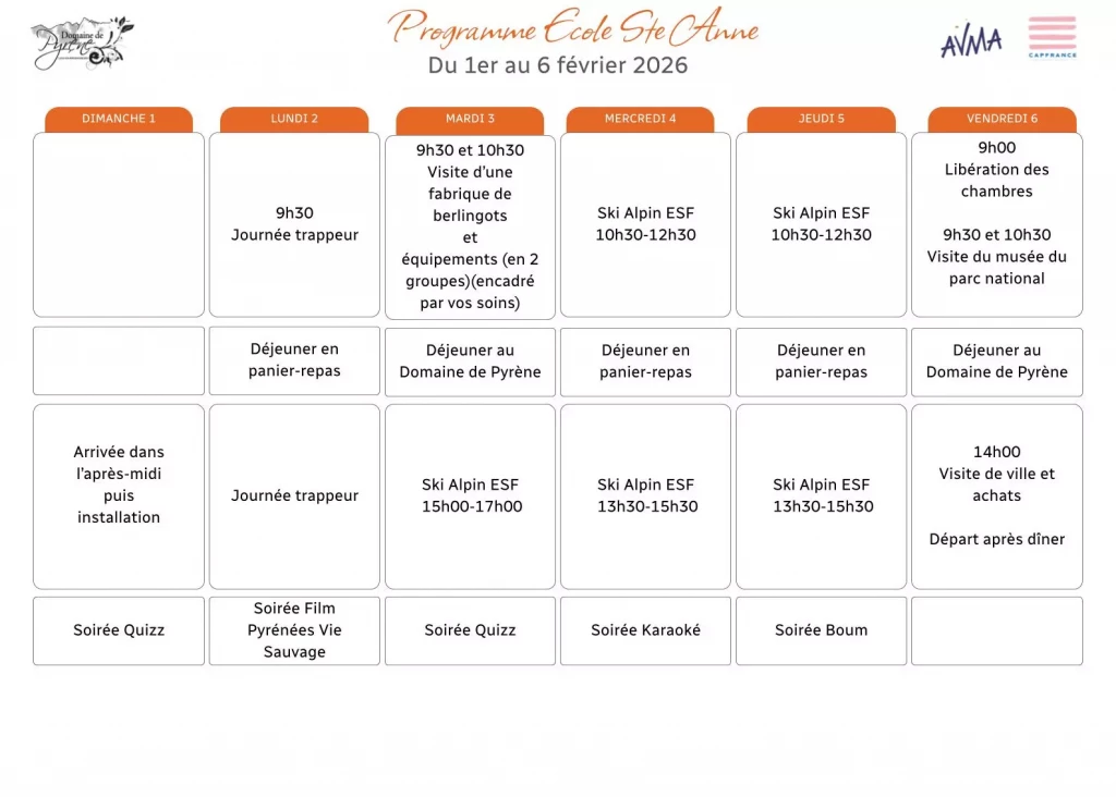 Ecole Ste Anne - du 1er au 6 février 2026