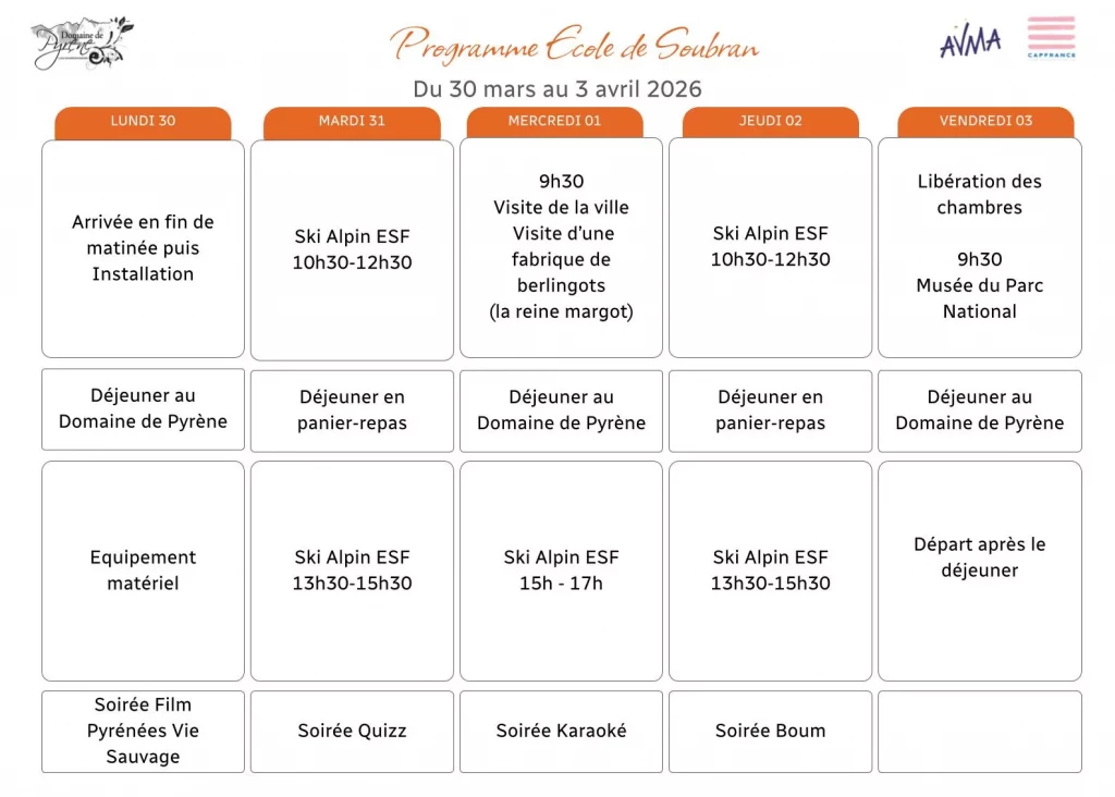 Ecole de Soubran - du 30 mars au 3 avril 2026