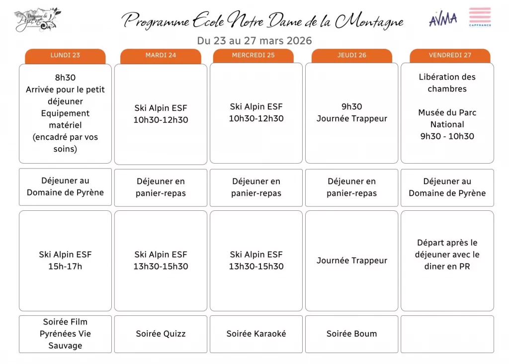Ecole Notre-Dame de la Montagne - du 23 au 27 mars 2026